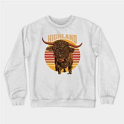 Cow Print Sweatshirts - Vintage Scottish Highland Cow Art Sweatshirt TP0212