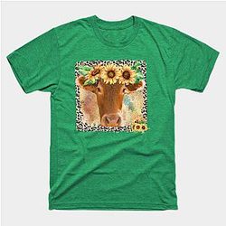 Cow Print T-Shirts - Cow with sunflowers T-Shirt TP0212