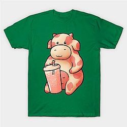 Cow Print T-Shirts - Strawberry Cow Having some Strawberry Milk T-Shirt TP0212