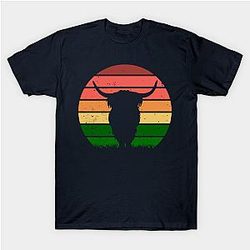 Cow Print T-Shirts - Scottish Highland Cow Retro Sunset Gift T-Shirt TP0212
