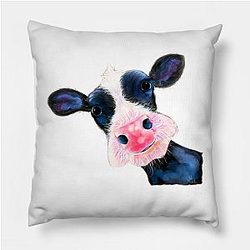 Cow Print Pillows - CoW PRiNT NoSeY CoW ' HeLLo SuNSHiNe ' by SHiRLeY MacARTHuR Pillow TP0212