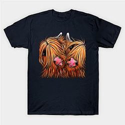 Cow Print T-Shirts - Highland Cow Print, Animal Print ' RHuBaRB &amp; GiNGeR ' T-Shirt TP0212