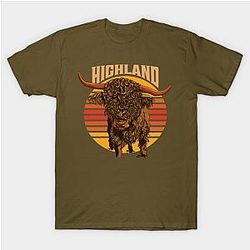 Cow Print T-Shirts - Vintage Scottish Highland Cow Art T-Shirt TP0212