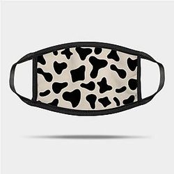 Cow Print Face Masks - Black Dairy Cow Print Pattern on Milk Background Mask TP0212