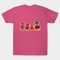 Cow Print T-Shirts - HiGHLaND CoW PRiNT SCoTTiSH ' La FaMiLia' BY SHiRLeY MacARTHuR T-Shirt TP0212