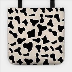 Cow Print Bags - Black Dairy Cow Print Pattern on Milk Background Tote TP0212
