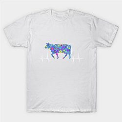 Cow Print T-Shirts - Cute Floral Cow Heartbeat Design - Unique Gifts T-Shirt TP0212