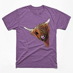 Cow Print T-Shirts - Scottish Hairy Highland Cow ' NooDLeS ' by SHiRLeY MacARTHuR T-Shirt TP0212