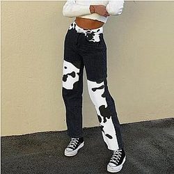 Cow Print Pants &amp; Joggers - The Cow Print Jeans - Women Palazzo Pants Vintage Fashion Trousers