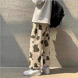 Cow Print Pants &amp; Joggers - The Cow Print Pants - Casual Wide Leg Sweatpants With Drawstring