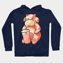 Cow Print Hoodies - Strawberry Cow Having some Strawberry Milk Hoodie TP0212