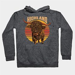 Cow Print Hoodies - Vintage Scottish Highland Cow Art Hoodie TP0212