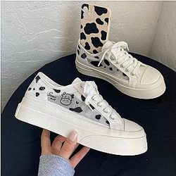 Cow Print Shoes - Cow Print Shoes - Cute Cow Female Casual Shoes Low Top Canvas Sneakers
