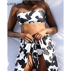 Cow Print Bikini - The Cow Print Bikini - Three-Pieces Bandeau Women Push Up Swimwear