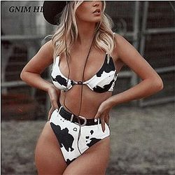 Cow Print Bikini - The Cow Print Bikini - Sexy High Waist Brazilian Swimsuit With Belt