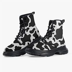 Cow Print Shoes - Cow Print Chunky Leather Boots Official Merch CL1211