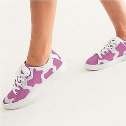 Uncategorized - Pink Cow Print Women's Faux-Leather Sneakers Official Merch CL1211