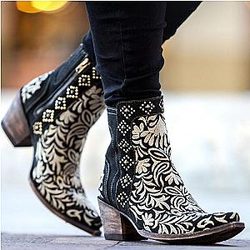 Cow Print Shoes - Casual Embroidery Zipper Ankle Boots Official Merch CL1211
