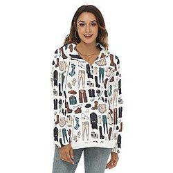 Cow Print Sweatshirts - Equestrian Gear Women's Borg Sweatshirt With Half Zip Official Merch CL1211