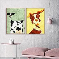 Cow Print Posters - Modern Cartoon Dog &amp; Milk Cow Print Canvas Painting Poster