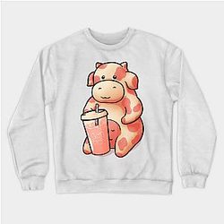 Cow Print Sweatshirts - Strawberry Cow Having some Strawberry Milk Sweatshirt TP0212