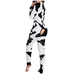 Uncategorized - Cow Print Functional Buttoned Flap Jumpsuit