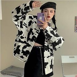 Cow Print Jackets - Autumn Cow Print Long Sleeve Jacket