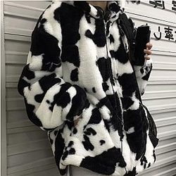 Cow Print Jackets - Cow Print Jackets - Winter Women Fleece Jackets Furry Teddy Coat