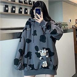 Cow Print Hoodies - Cow Print Hoodies - Harajuku Pullover Tops Autumn Long Sleeve