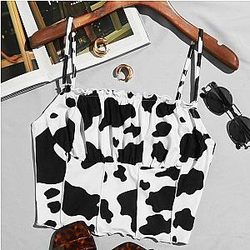 Uncategorized - Cow Print Top - Sleeveless Sexy Crop Tops