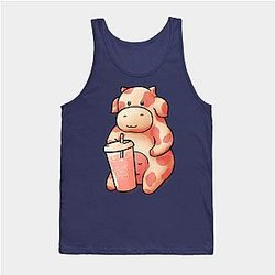 Cow Print Tank Tops - Strawberry Cow Having some Strawberry Milk Tank Top TP0212