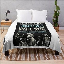 Day Gift For Crosby Stills Nash And Young Music Band Vintage Photograp Throw Blanket