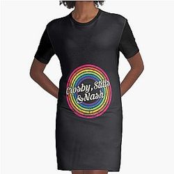 Crosby Stills Nash T-ShirtCrosby , Stills & Nash - Retro Rainbow Faded-Style Graphic T-Shirt Dress