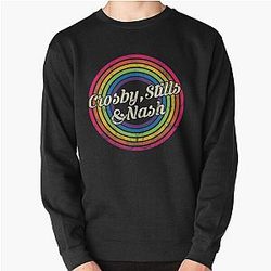 Crosby Stills Nash T-ShirtCrosby , Stills & Nash - Retro Rainbow Faded-Style Pullover Sweatshirt