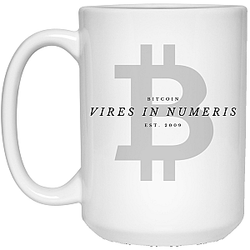 Bitcoin Merch - Vires in numeris 15 oz. White Mug TCP1607