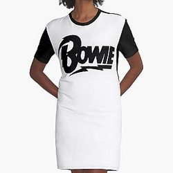 David Bowie Black Script Graphic T-Shirt Dress