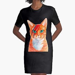 David Bowie Cat Rebel Graphic T-Shirt Dress
