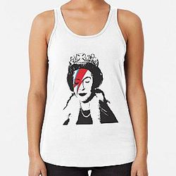 Banksy UK England God Save the Queen Elisabeth with David Bowie rockband face makeup HD HIGH QUALITY ONLINE STORE Racerback Tank Top