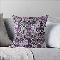 Demisexual Pillows - Demisexual Dragon Damask -- Demisexual Pride Flag Colors Throw Pillow RB0403