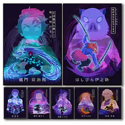 80s Colorful Neon Japanese Anime Demon Slayer Pop Art Poster