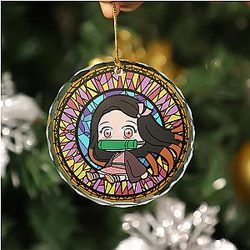 Demon Slayer Chibi Nezuko Stained Glass Ornament for Christmas Gift