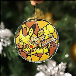 Pikachu Zenitsu Stained Glass Ornament Perfect Christmas Gift