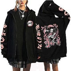 Kamnado Nezuko Demon Slayer Anime Black Zipper Hoodie