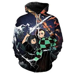 Tanjiro and Muchiro 3D Pullover Hoodie