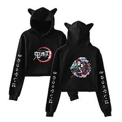 Kimetsu no Yaiba Crop Top Hoodie  Water Wave  Tanjiro &amp; Nezuko Official Merchandise