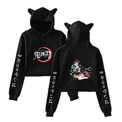 Kimetsu no Yaiba Crop Top Hoodie  Tanjiro Protecting Nezuko Official Merchandise