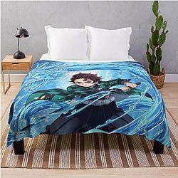 Tanjiro Kamado Water Dragon Demon Slayer Kimetsu no Yaiba Anime Artwork Throw Blanket