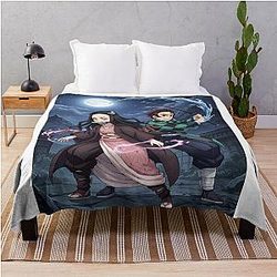 Nezuko Kamado with Tanjiro Kamado Demon Slayer Kimetsu Yaiba Throw Blanket