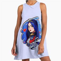 Evie Blue Princess Star Descendants 3 Manga Cartoon Pop Art A-Line Dress