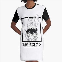 Detective Conan - Conan and Cat Graphic T-Shirt Dress